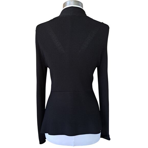 White House Black Market Ribbed Cardigan Sweater Black OpenFront High Low Fitted - Picture 2 of 7